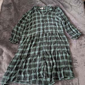 Loft Green Plaid Button-Up Dress
